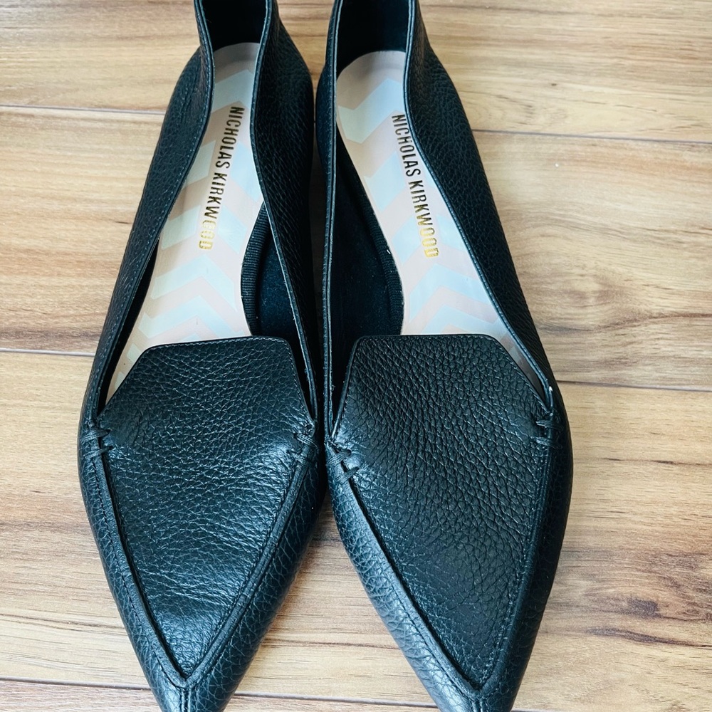 Nicholas Kirkwood Black Leather Flats